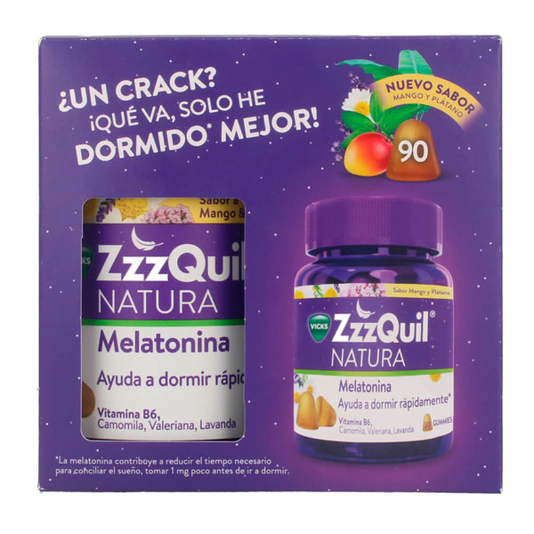 Vicks Zzzquil Natura Melatonina Mango Y Platano 60+30 Gominolas Pack